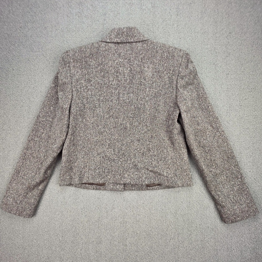 Ann Taylor Silk Wool Blend Zip Jacket Women Brown Tweed Stretch Blazer 4 - Picture 3 of 6